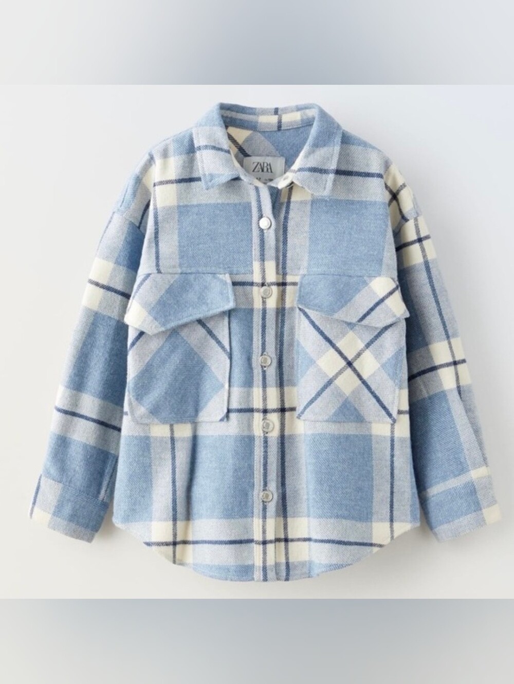 Zara Kids Light Blue & White Plaid Button-Down Shirt